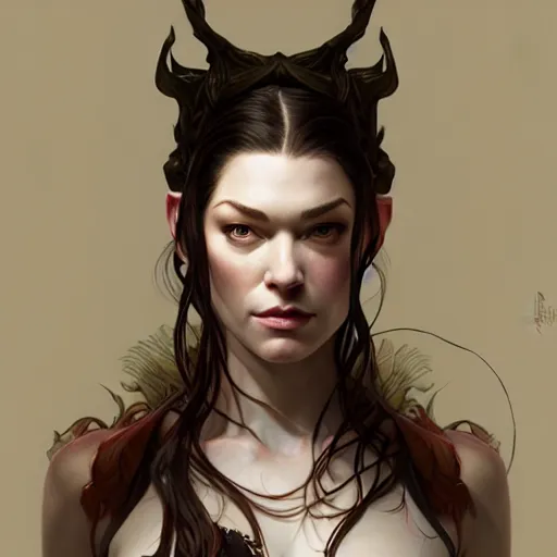 Image similar to stoya portrait of forest gog, female, clear face, masculine, body, muscular, fantasy, intricate, elegant, highly detailed, digital painting, artstation, concept art, matte, sharp focus, illustration, art by artgerm and greg rutkowski and alphonse mucha