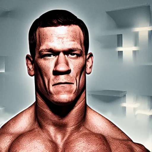 Prompt: john cena but his body is a t - shaped tetris block, cinematic, dramatic lighting, smoky background