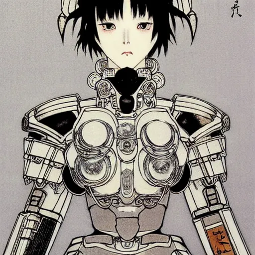 Prompt: prompt : black and white portrait soft light painted by takato yamamoto, tiara mecha attributes and armor, inspired by ghost in shell anime, smooth face feature, intricate oil painting, high detail, sharp high detail, manga and anime 1 9 8 0
