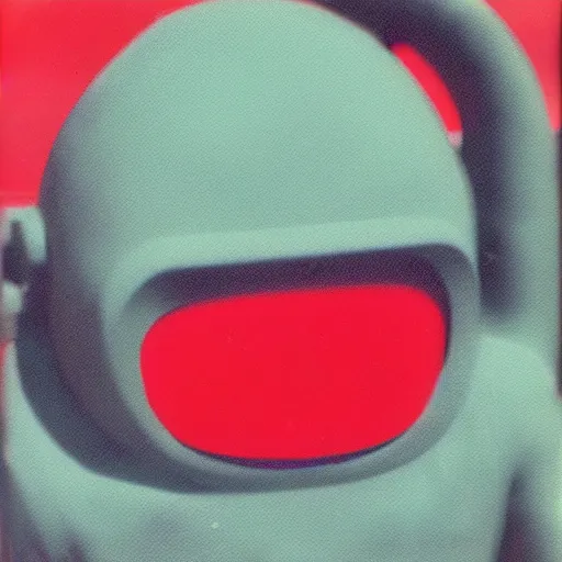 Prompt: vintage polaroid of a roswell grey alien sighting, warm azure tones, red color bleed, film grain