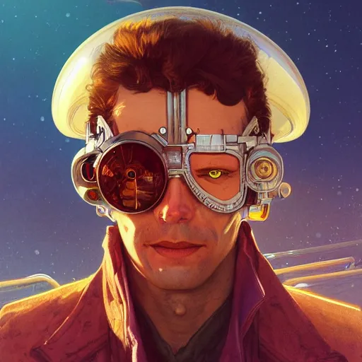 Prompt: a head and shoulders portrait of a space cowboy, neon, retro, steampunk, smooth, sharp focus, intricate, artstation, detailed concept art by Rutkowski and Mucha and sky sewa and Marc Simonetti