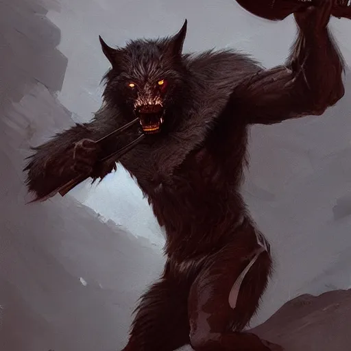 Prompt: very detailed painting of a Tribal bloodied black Werewolf holding a dagger, featured in artstation, concept art by Greg Rutkowski, WLOP, Dan Mumford, Christophe Vacher