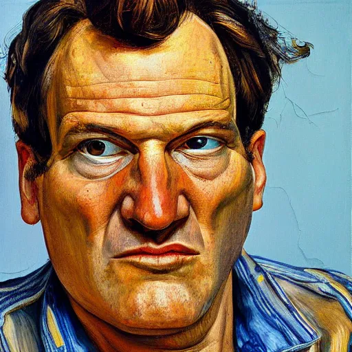 Image similar to high quality high detail painting by lucian freud, hd, portrait of yellow tarantino