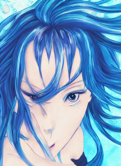 Image similar to a woman with blue hair sitting underwater, a beautiful anime drawing by yuumei, featured on pixiv, rayonism, pixiv, seapunk, anime, detailed