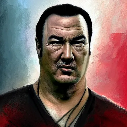 Prompt: sad steven seagal full body portrait, prison jumpsuit, prison jumpsuit, digital painting, artstation, concept art, smooth, sharp focus, illustration, whimsical background by marc simonetti, artwork by liam wong, patriotic!