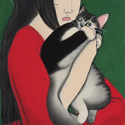 Image similar to a cat attempts to hold an extremely angry child, lowbrow painting by 奈 良 美 智