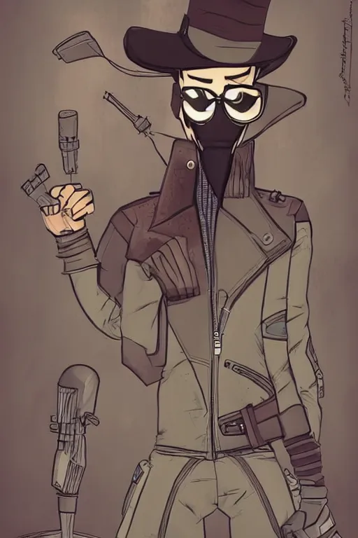 Image similar to a contract killer named cobalt who wears a brown leather jacket. art by cory loftis.