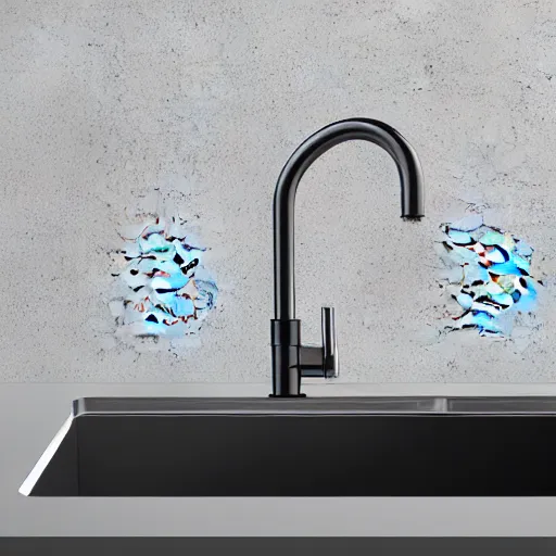 Prompt: a kitchen faucet with a bolt of electricity flowing out instead of water