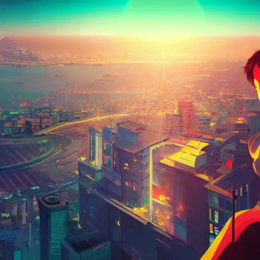 Image similar to ⁠Elon Musk, Karachi skyline background, rich vivid colors, ambient lighting, dynamic lighting, 4k, HQ, official media, anime key visual, makoto shinkai, ilya kuvshinov, lois van baarle, rossdraws, detailed, trending on artstation