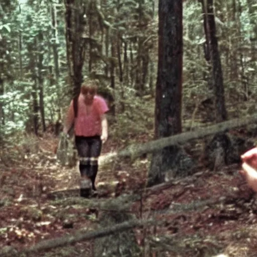 Image similar to !dream a screen capture of found footage video left behind by a missing hiker in 1986