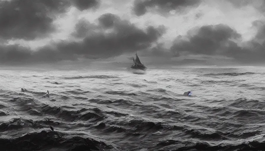 Prompt: sea, enviroment thumbnail black and white, cgsociety, oil painting by jama jurabaev, extremely detailed, brush hard, artstation, high quality, brush stroke