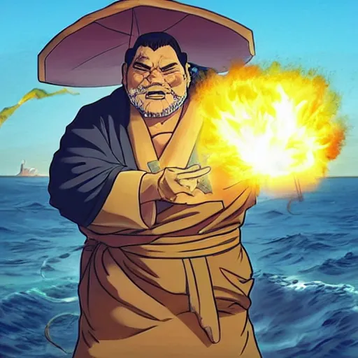 Image similar to admiral fujitora summoning a meteor at jova beach party to incinerate the attenders