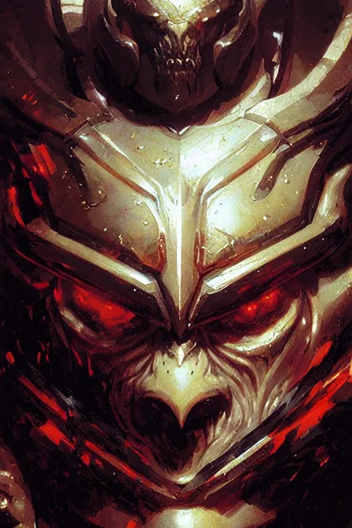 Image similar to chaos space marine extreme close up face portrait dnd, painting by gaston bussiere, craig mullins, greg rutkowski, yoji shinkawa