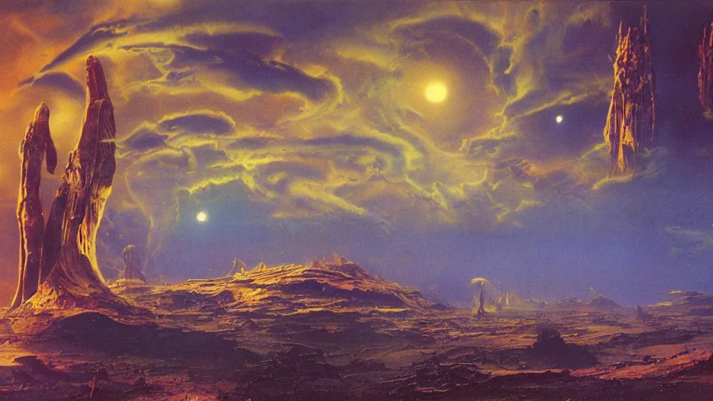 Image similar to otherworldly atmospherics of an alien planet by arthur haas and bruce pennington and paul lehr, cinematic matte painting