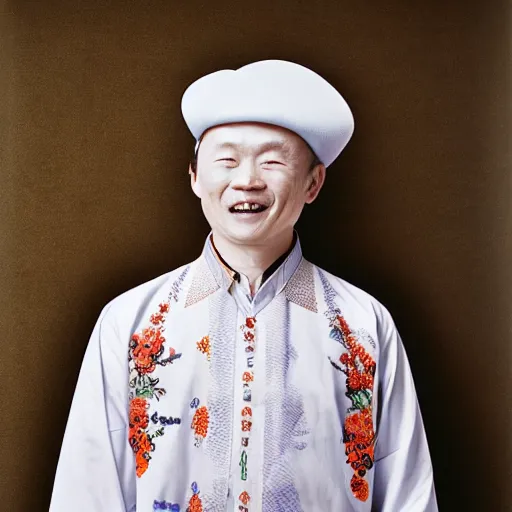 Image similar to realistic photography by araki nobuyoshi of wearing traditional ukrainian shirt designed by taras shevchenko smiling kim chen