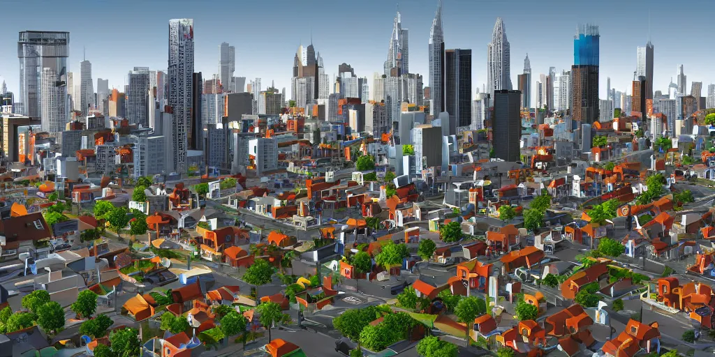 Prompt: virtual city skyline