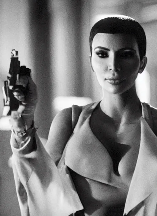 Image similar to a movie still of kim kardashian as rick deckard in blade runner