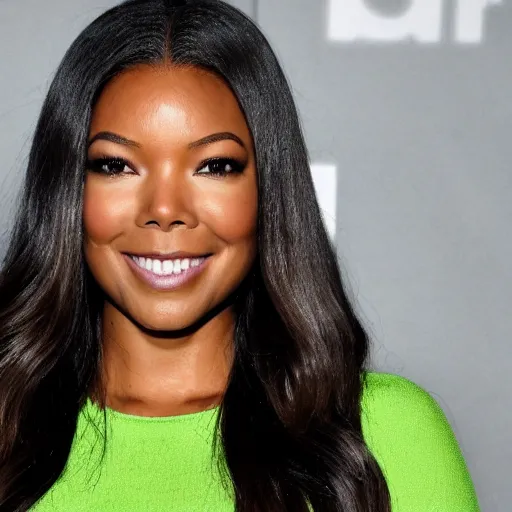 Image similar to Actress Gabrielle Union as Marvel's She-Hulk, green skin