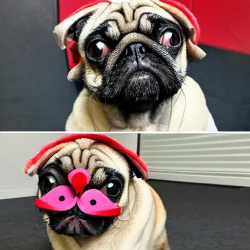 Image similar to pug dressed as demogorgon