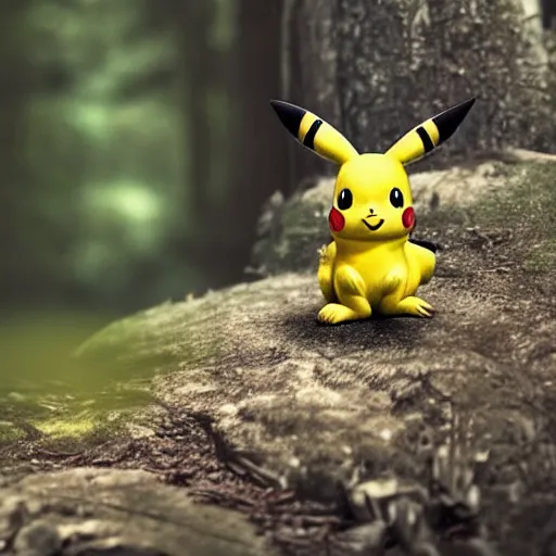 Prompt: very very intricate photorealistic photo of pikachu in a forest, photo is in focus with detailed atmospheric lighting, award - winning details