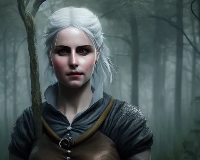 Image similar to 5 5 mm portrait photo of a real life ciri with a long face scar across her left cheek, in a magical forest. dark atmosphere. art by greg rutkowski. highly detailed 8 k. intricate. lifelike. soft light. nikon d 8 5 0.