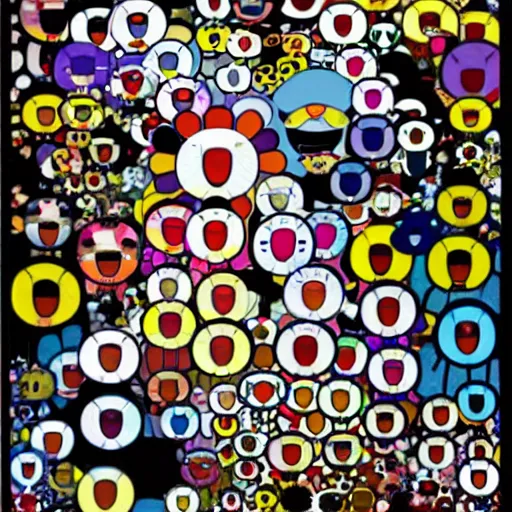 Prompt: a poster design of a miserable black family by takashi murakami,