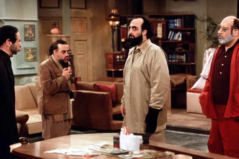 Prompt: Scene from Seinfeld where George Costanza confronts Suleiman the Great