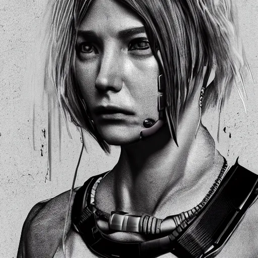 Image similar to detailed realistic female character cyberpunk wearing thick technological collar around neck, realistic, art, beautiful, 4K, collar, choker, collar around neck, punk, artstation, detailed, female, woman, choker, cyberpunk, neon, punk, collar, choker, collar around neck, thick collar, tight around neck, punk,