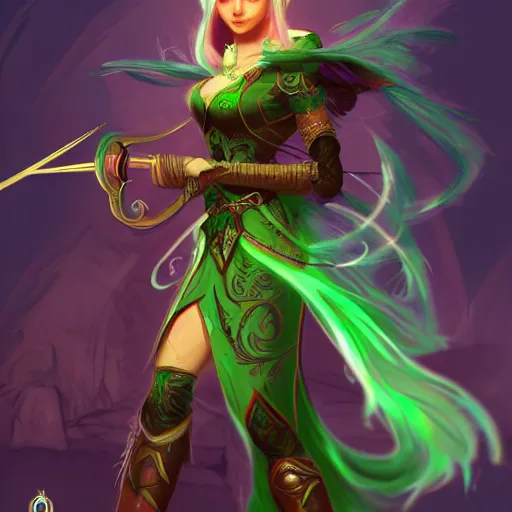 Image similar to female elf bard, Jade, dungeons and dragons, amazing detail, character concept art, illustration, fantasy, 4k