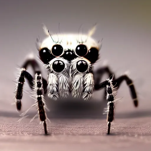 Prompt: A jumping spider wearing a cute little hat, 4k, 8k, unrealengine, HDR