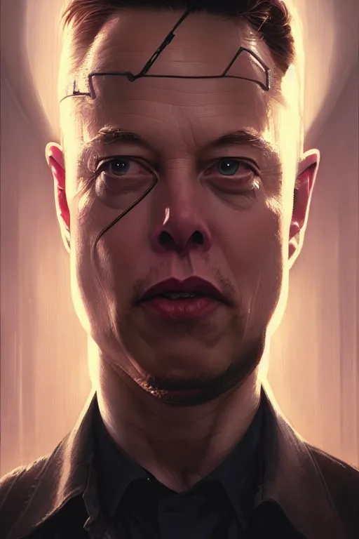 Image similar to elon musk as agent smith from the matrix, realistic portrait, symmetrical, highly detailed, digital painting, artstation, concept art, smooth, sharp focus, illustration, cinematic lighting, art by artgerm and greg rutkowski and alphonse mucha