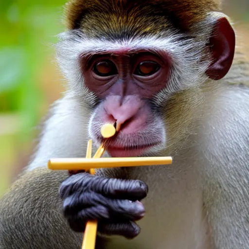 Prompt: Monkey using chopsticks to eat