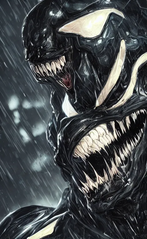 Image similar to venom as batman, dynamic lighting, photorealistic fantasy concept art, trending on art station, stunning visuals, terrifying, creative, cinematic