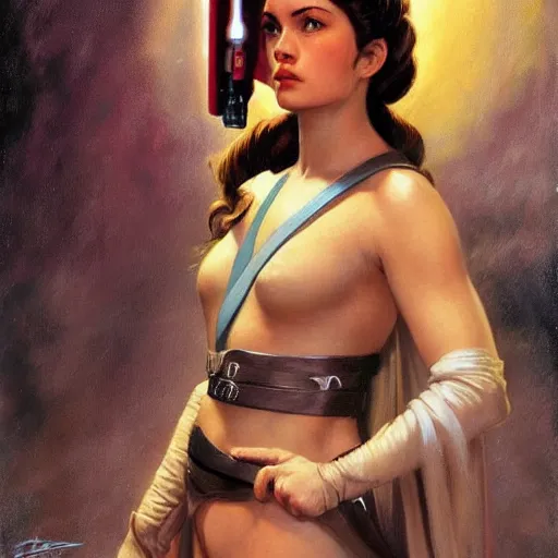 Image similar to ultra realistic portrait painting of rosalia as padme from star wars, art by frank frazetta, 4 k, ultra realistic, highly detailed, epic lighting.