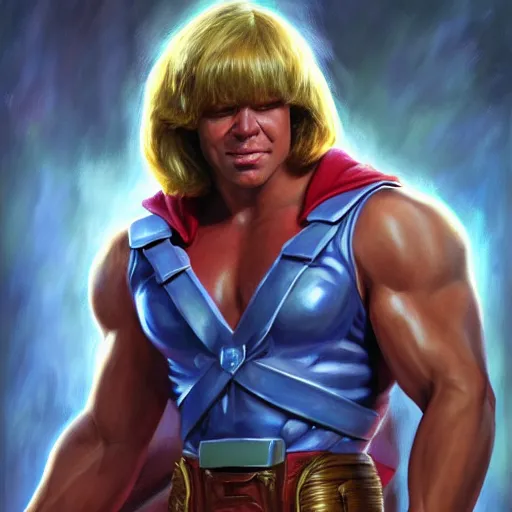 Image similar to portrait painting of he - man, art by kenne gregoire, 4 k, ultra realistic, highly detailed, epic lighting