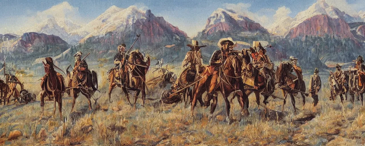 Image similar to western expansion painting, manifest destiny, USA, turn of the century, railroad