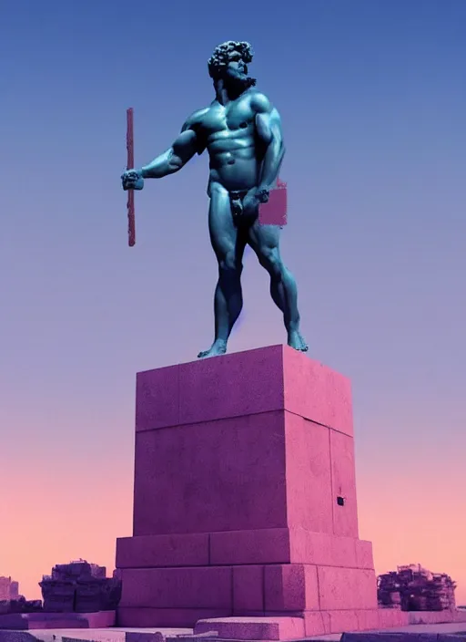 Image similar to statue of hercules, beeple, vaporwave, retrowave, pinterest, trending on artstation