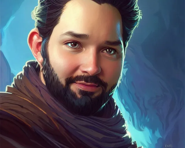 Prompt: a portrait of alexis ohanian as a wizard, deep focus, d & d, fantasy, intricate, elegant, highly detailed, digital painting, artstation, concept art, matte, sharp, illustration, hearthstone, art by artgerm and greg rutkowski and alphonse mucha