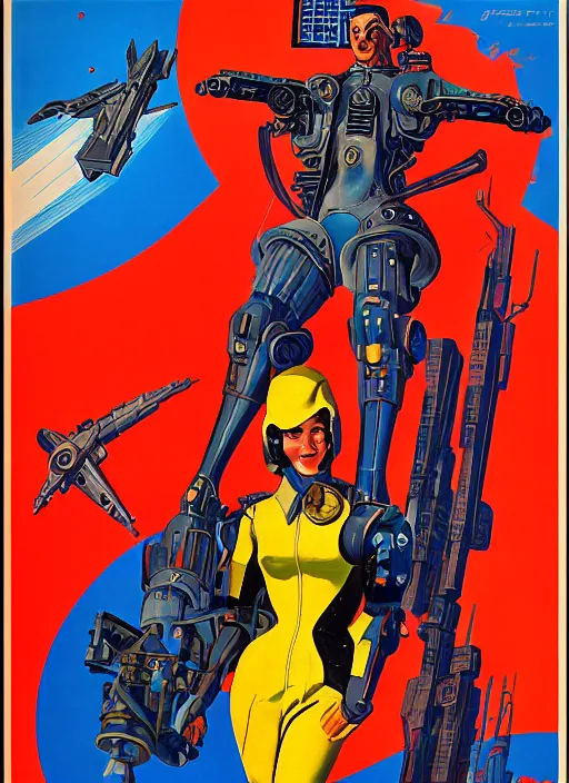 Image similar to soviet propaganda poster. cyberpunk mech pilot. portrait by jean giraud and anton otto fischer and john philip falter and will eisner and gil elvgren. realistic proportions. character art. science fiction d & d. tf 2, overwatch.