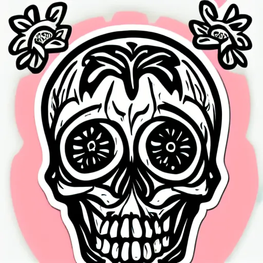 Image similar to a sticker illustration of a skull in lowbrow art style