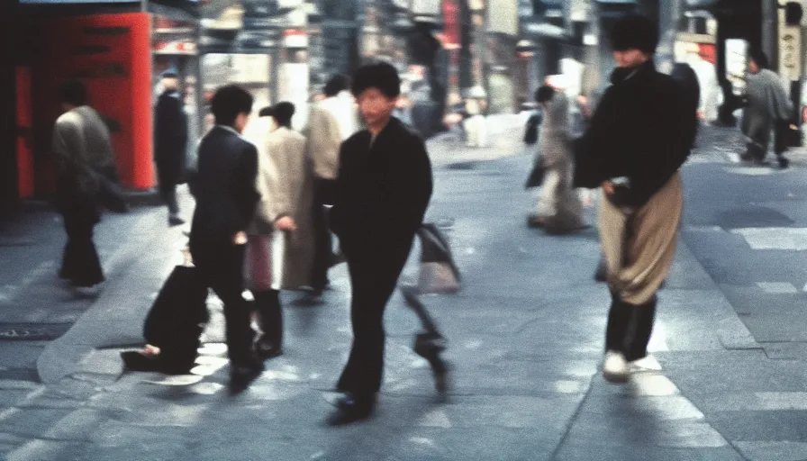 Prompt: masterful street photography by haruto hoshi and yang seung woo and saul leiter, people in tokyo japan, film grain, full color, shot on kodak gold with a canon 3 5 mm lens aperture f / 5. 6, hyperrealistic