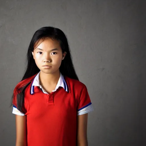 Image similar to portrait of 13-year old Vietnamese girl with defiant look