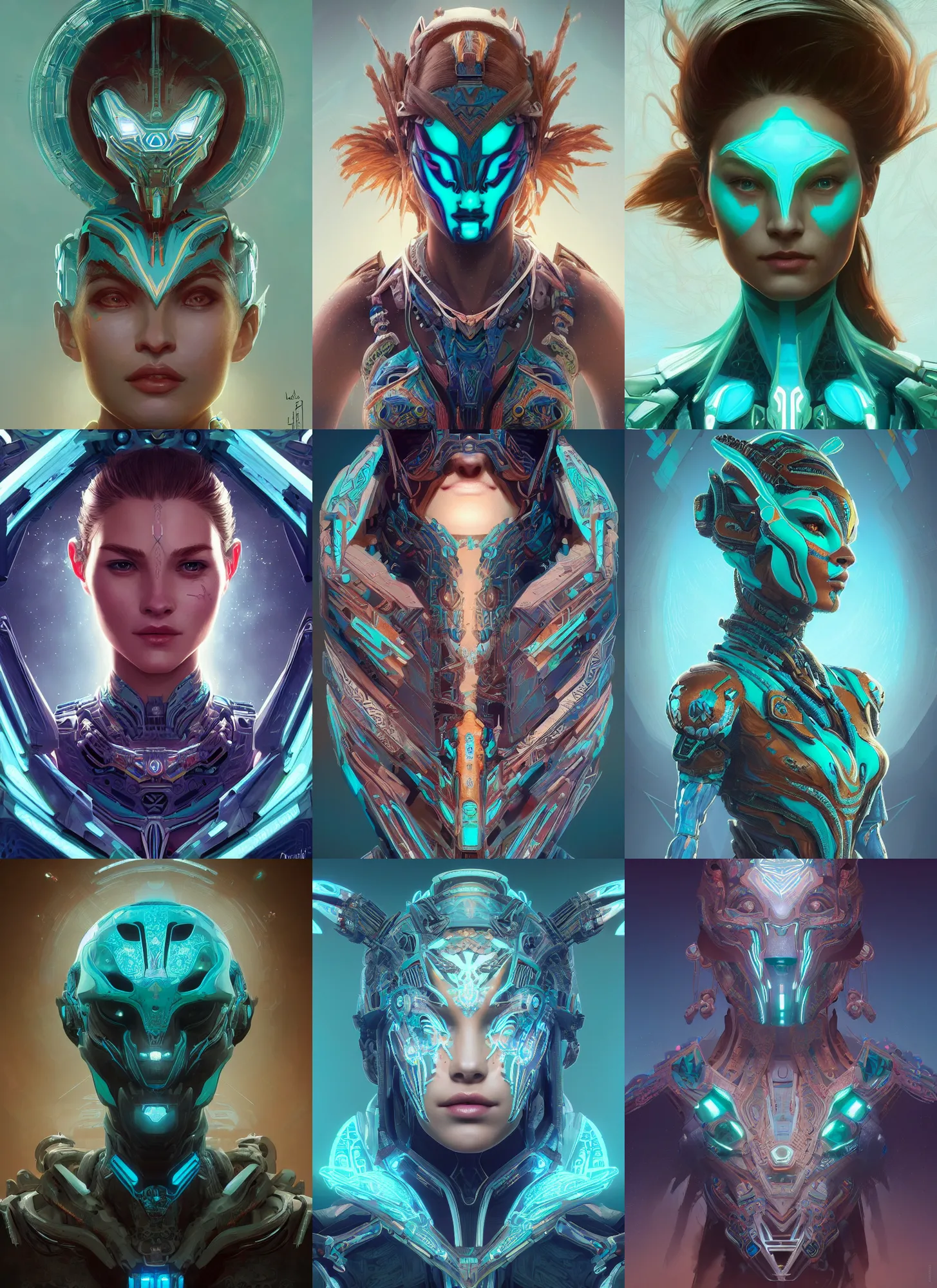 Prompt: symmetry!! portrait of teal alien in the style of horizon zero dawn, machine face, intricate, elegant, highly detailed, digital painting, artstation, concept art, smooth, sharp focus, illustration, art by artgerm and greg rutkowski and alphonse mucha, 8 k