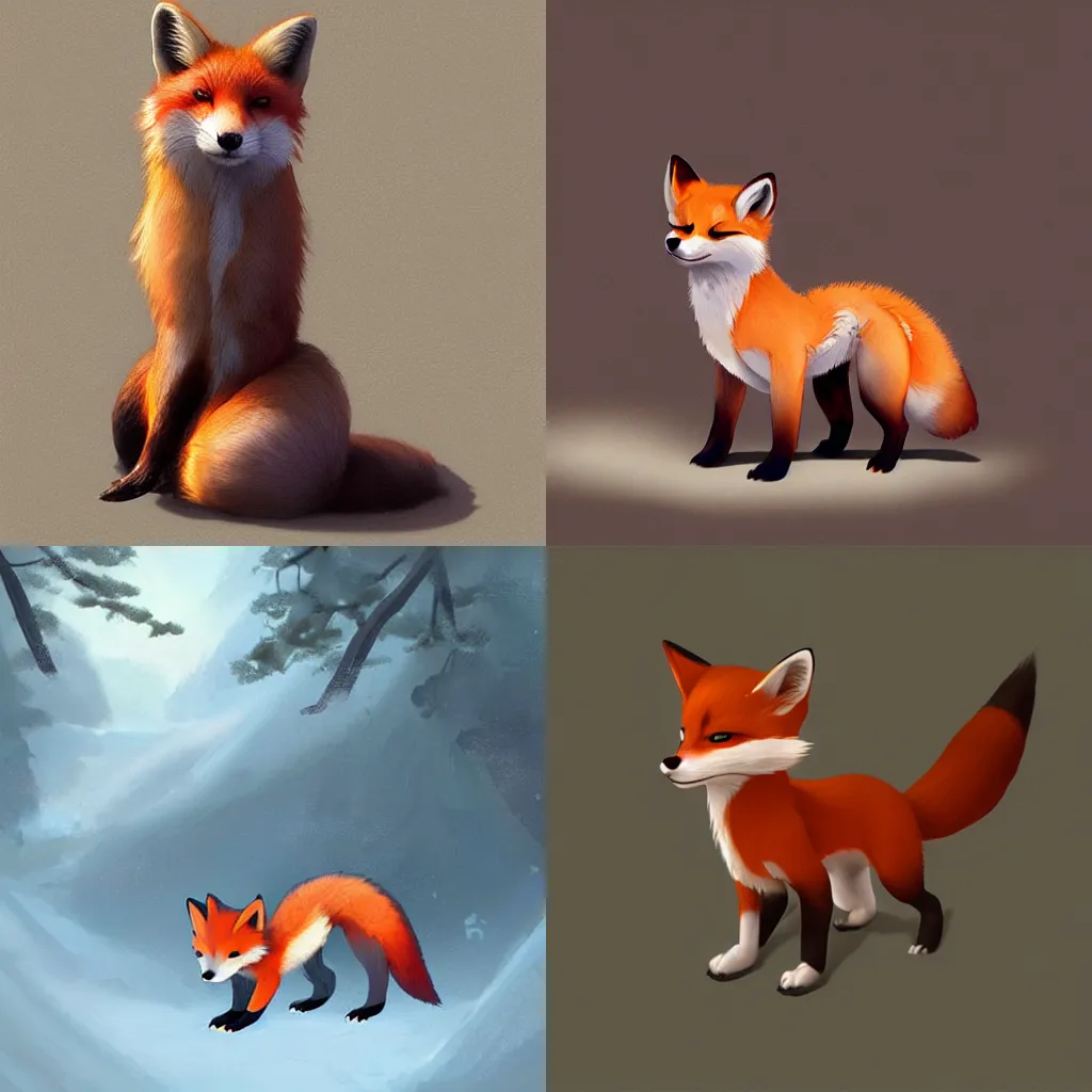 Prompt: cute japanese fox featured on artstation by raphael lacoste