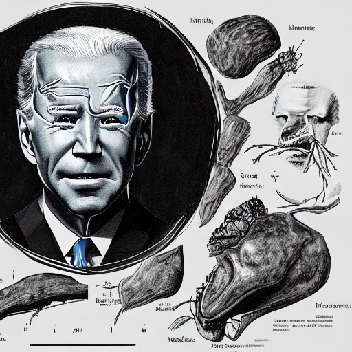 Image similar to anatomical diagram of a dissection of Joe Biden, by Barlowe