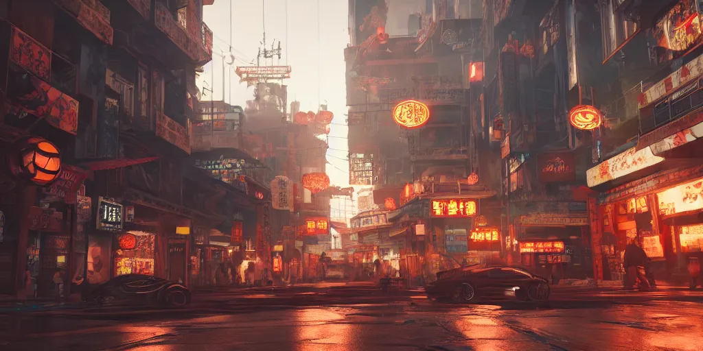 Image similar to a photo of 8k cyberpunk chinatown, cinematic lighting, trending on artstation, 4k, hyperrealistic, focused, extreme details, unreal engine 5, cinematic, masterpiece