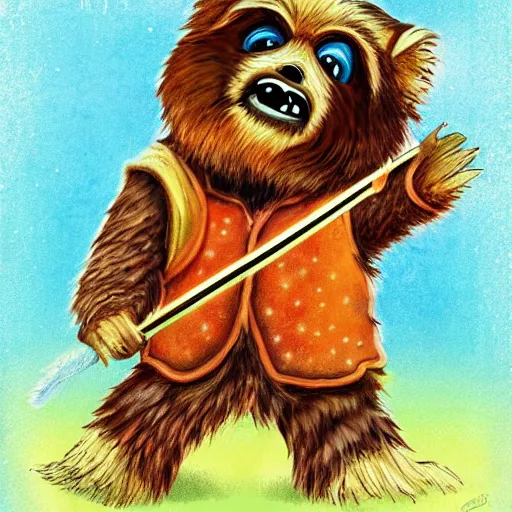 Image similar to cute ewok childrens book cover, colourful, digital art