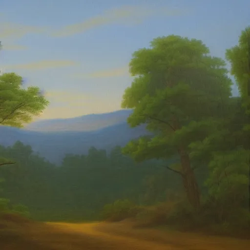 Prompt: forest and plains painting in the style of the Hudson River School