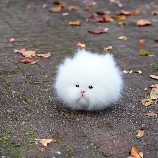 Prompt: a photo of a friendly cute puffball shaped like a cat head