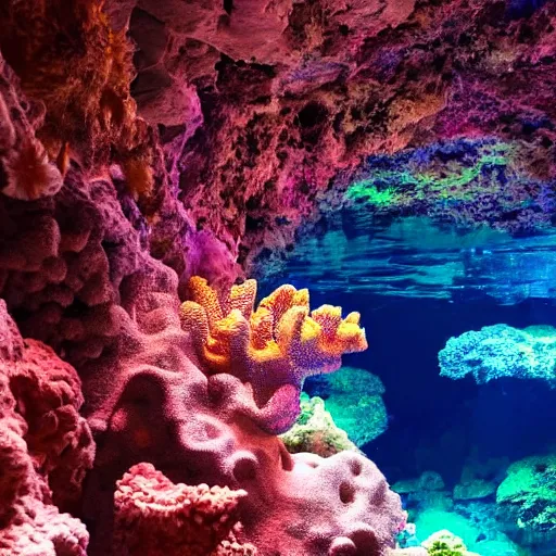Image similar to inside a cave with a coral reef, photo